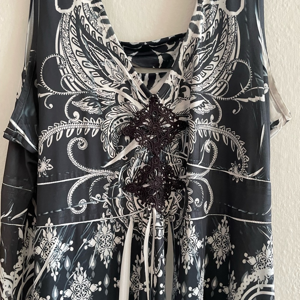 Black and White Tie Front Embellished Maxi Dress